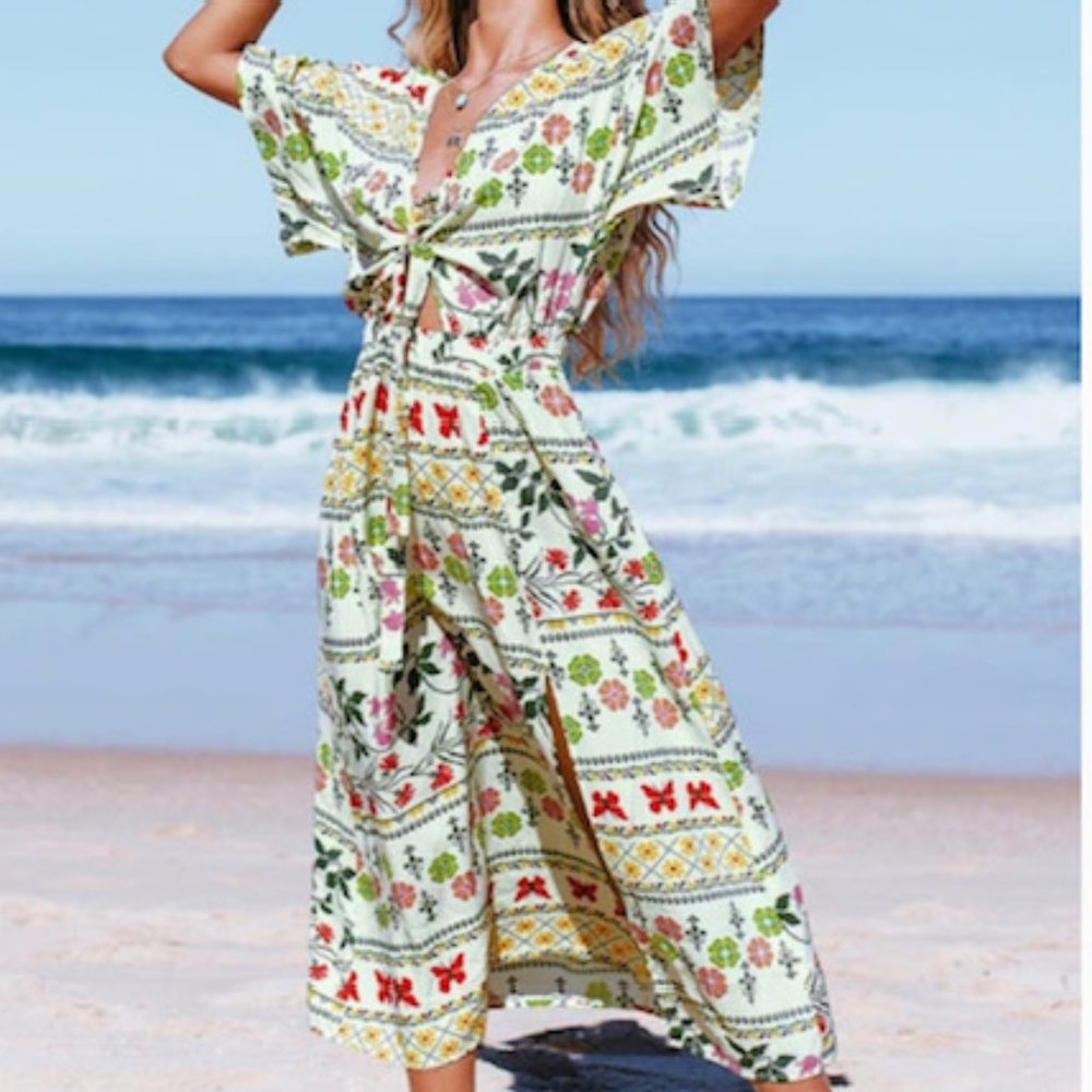 Ellison Floral Tie Front Dress by Cupshe